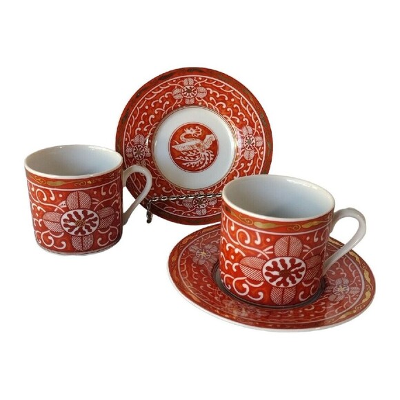 Vintage George Briard Imperial Brocade Demitasse Cup & Saucer Porcelain Set of 2 - Picture 1 of 8